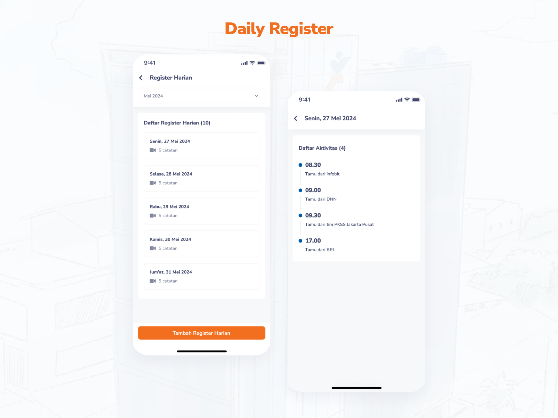 V2 mobile Daily Register screen