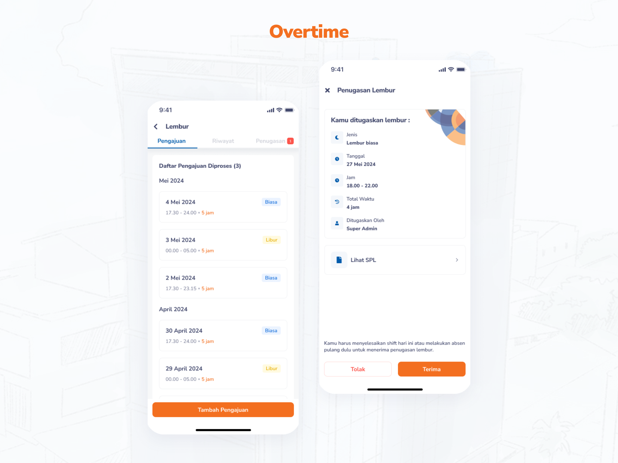V2 mobile Overtime screen