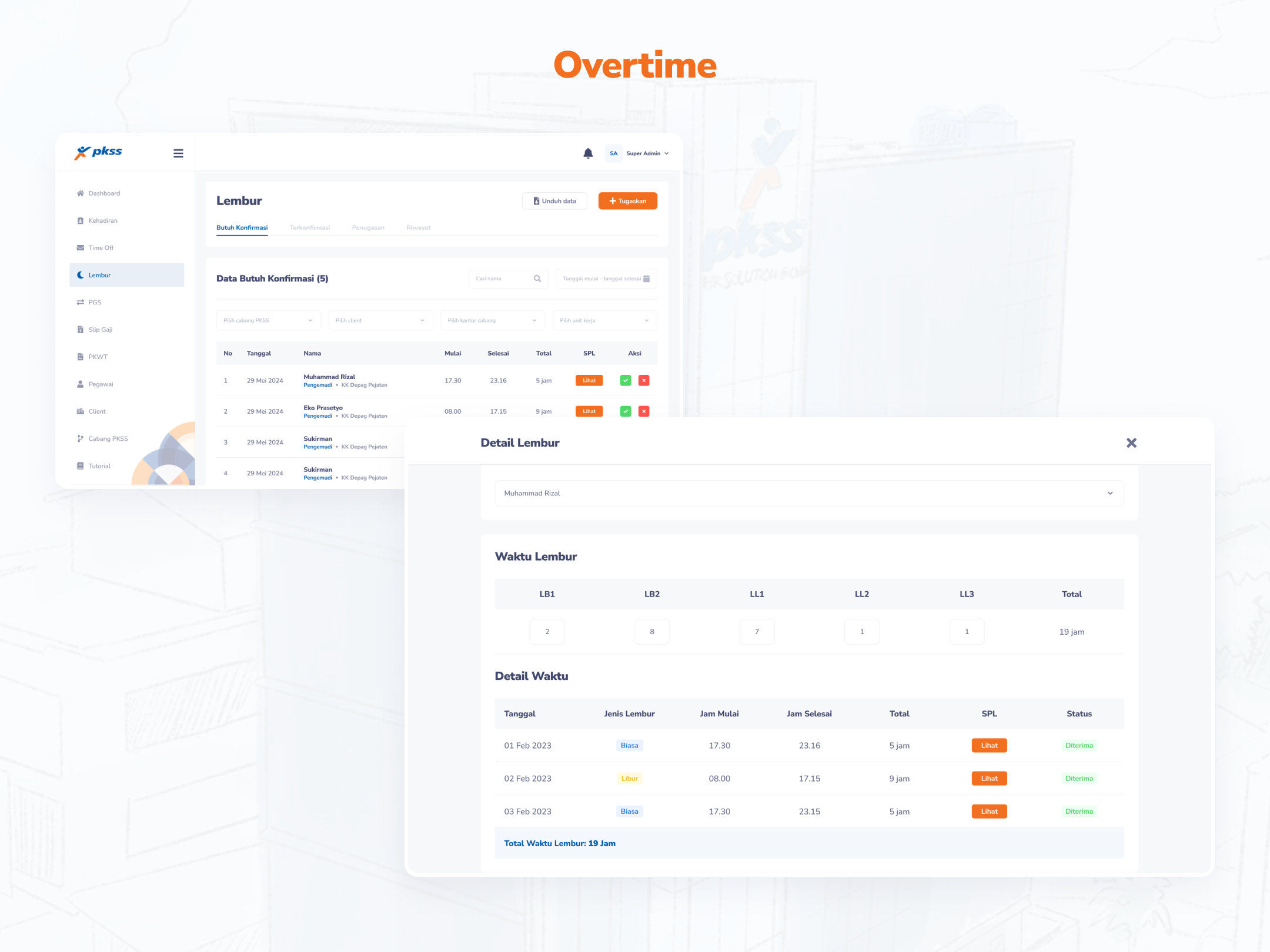 V2 website Overtime screen