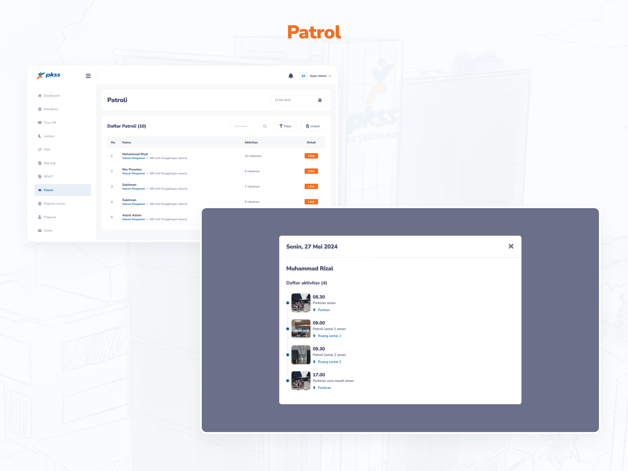V2 website Patrol screen