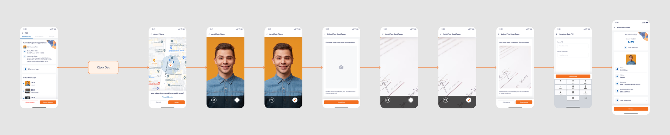 Reliever completion — clock-out and WhatsApp input screen